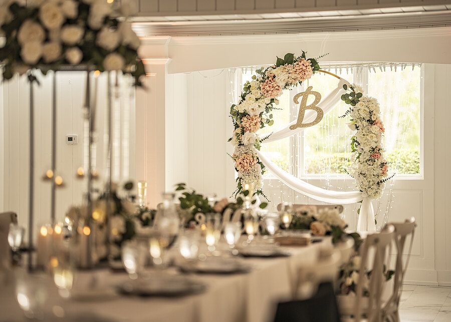 Head table set for a wedding reception