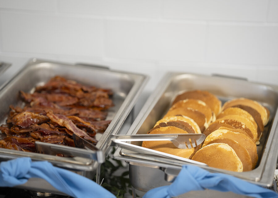 Bacon and pancakes ready to serve